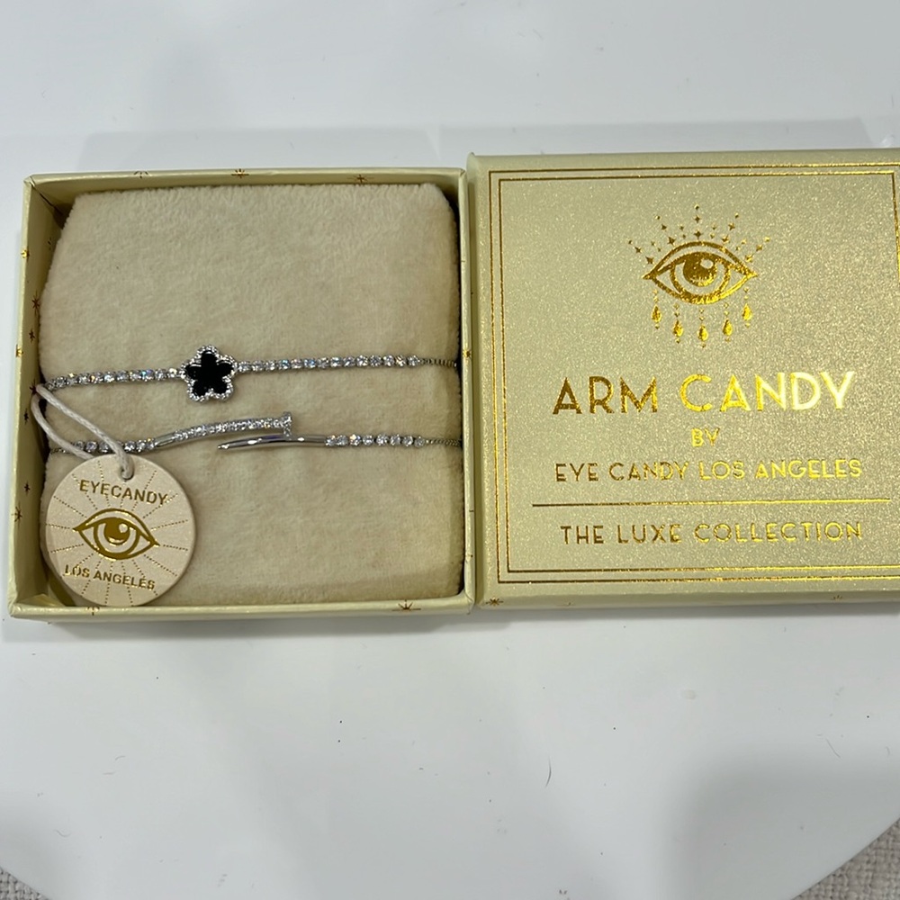 10. ARM CANDY THE LUXE COLLECTION 2 PIECE BOLO SLIDE BRACELETS BRAND NEW SILVER - Picture 5 of 5